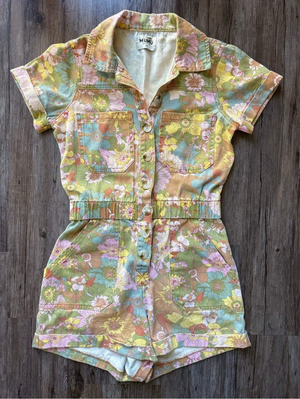 Show Me Your Mumu XS Retro Floral Button Front Romper